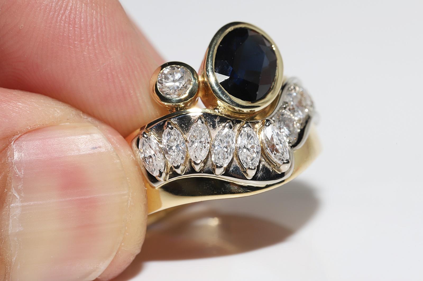Bague décontractée vintage des années 1980, en or 18 carats, diamant naturel et saphir en vente 1