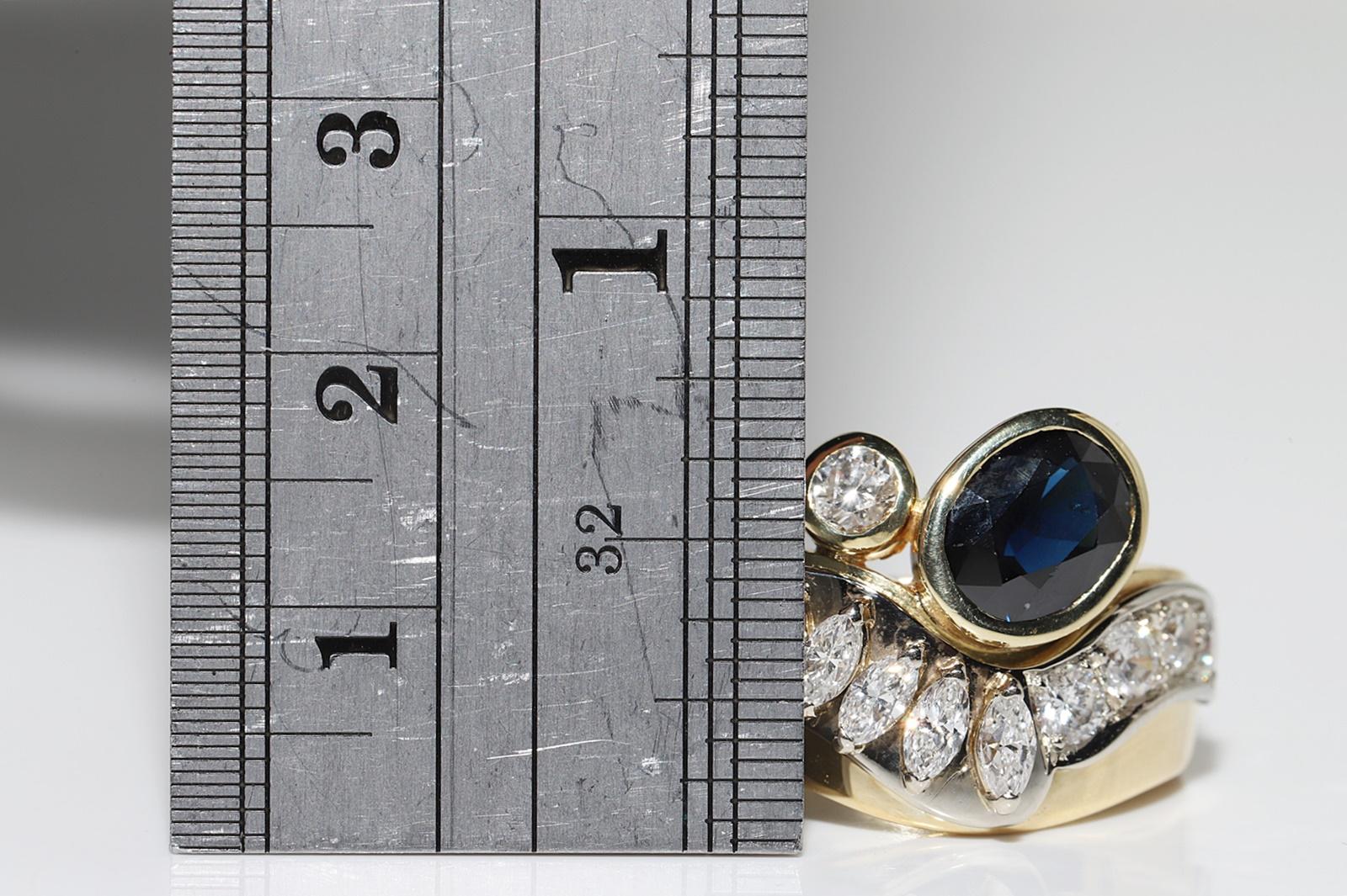 Anello con serbatoio forte in oro 18 carati con diamanti naturali e zaffiri, CIRCA 1980 in vendita 2