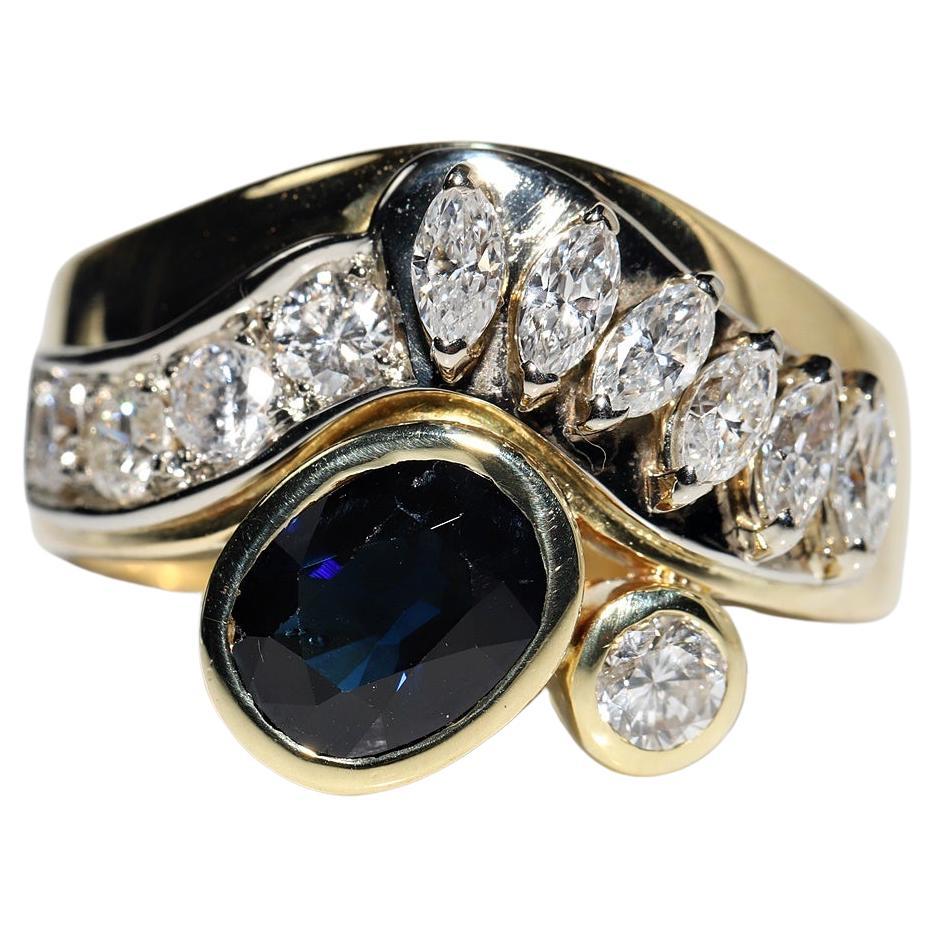 Anello con serbatoio forte in oro 18 carati con diamanti naturali e zaffiri, CIRCA 1980 in vendita