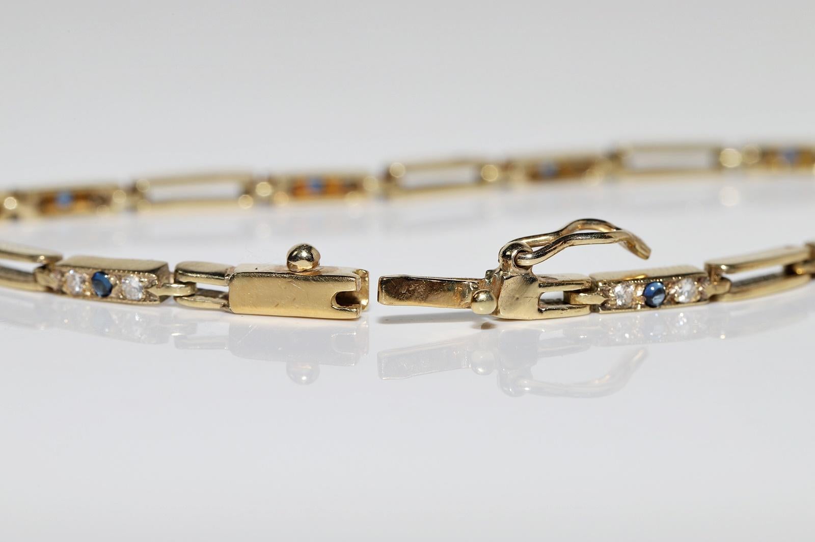 Vintage Circa 1980s 18k Gold Natural Diamond And Sapphire Tennis Bracelet  For Sale 7