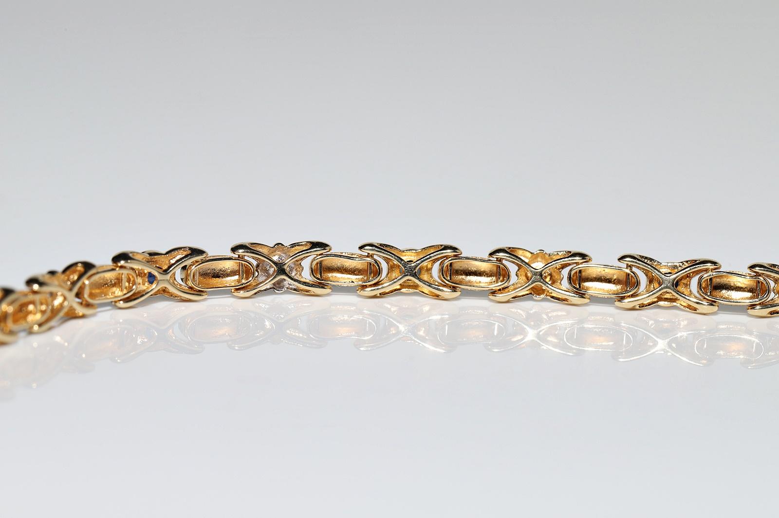 Vintage Circa 1980s 18k Gold Natural Diamond And Sapphire Tennis Bracelet For Sale 8