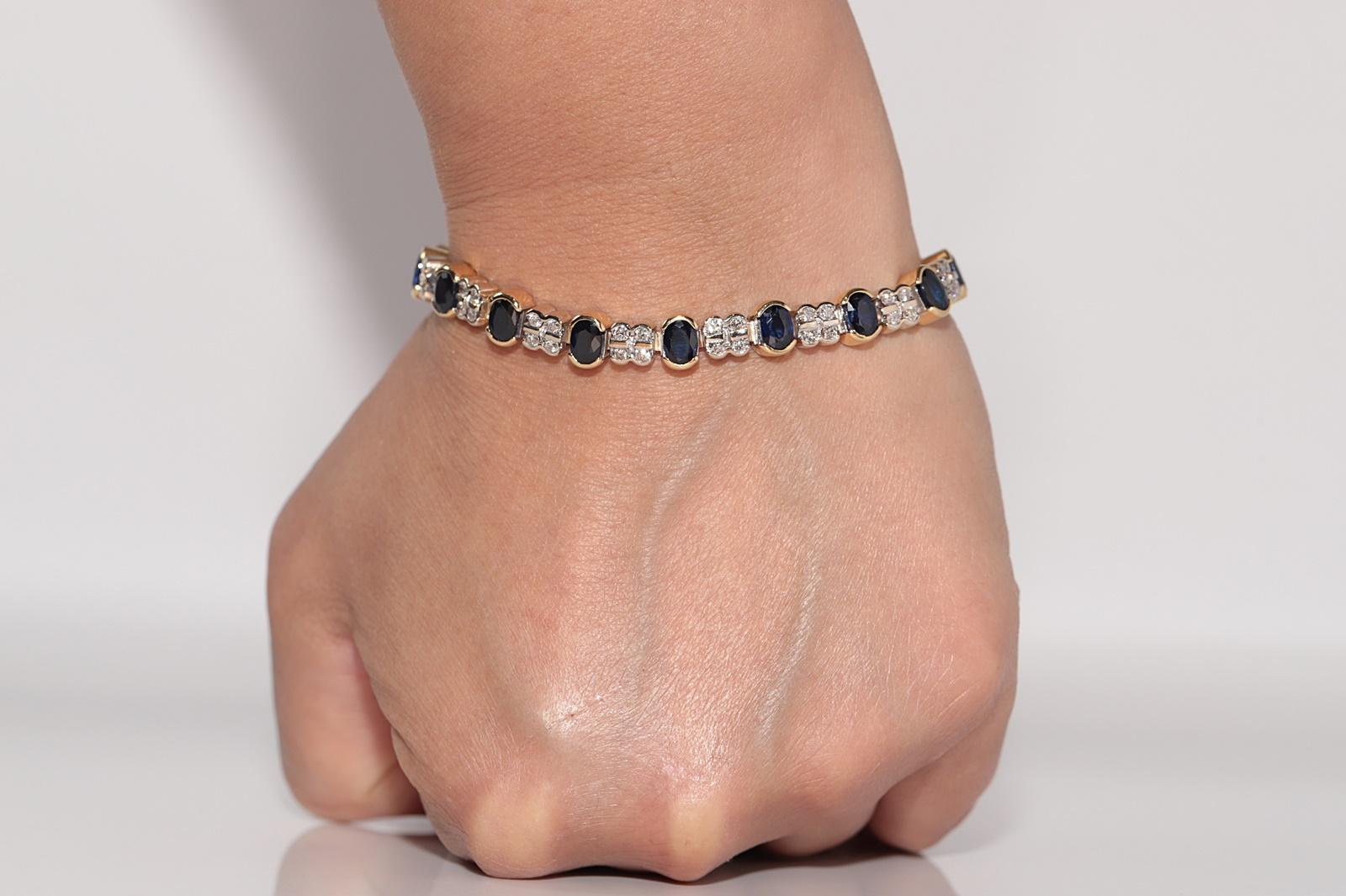 Vintage CIRCA anni '80 in oro 18 carati con diamanti naturali e  Bracciale tennis con zaffiro in vendita 12
