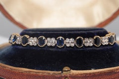 Vintage Circa 1980s 18k Gold Natural Diamond And  Sapphire Tennis bracelet