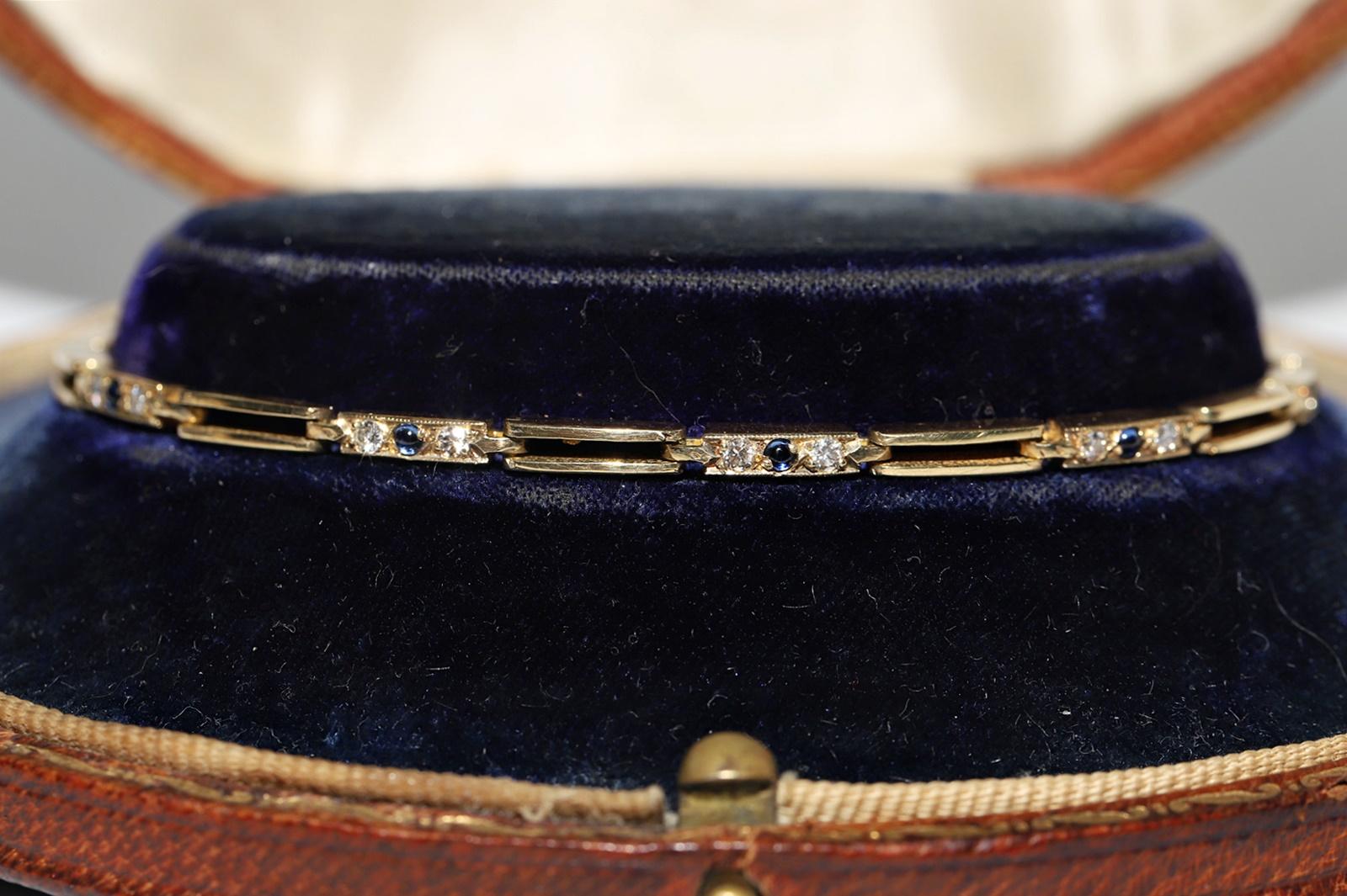 Retro Vintage Circa 1980s 18k Gold Natural Diamond And Sapphire Tennis Bracelet  For Sale