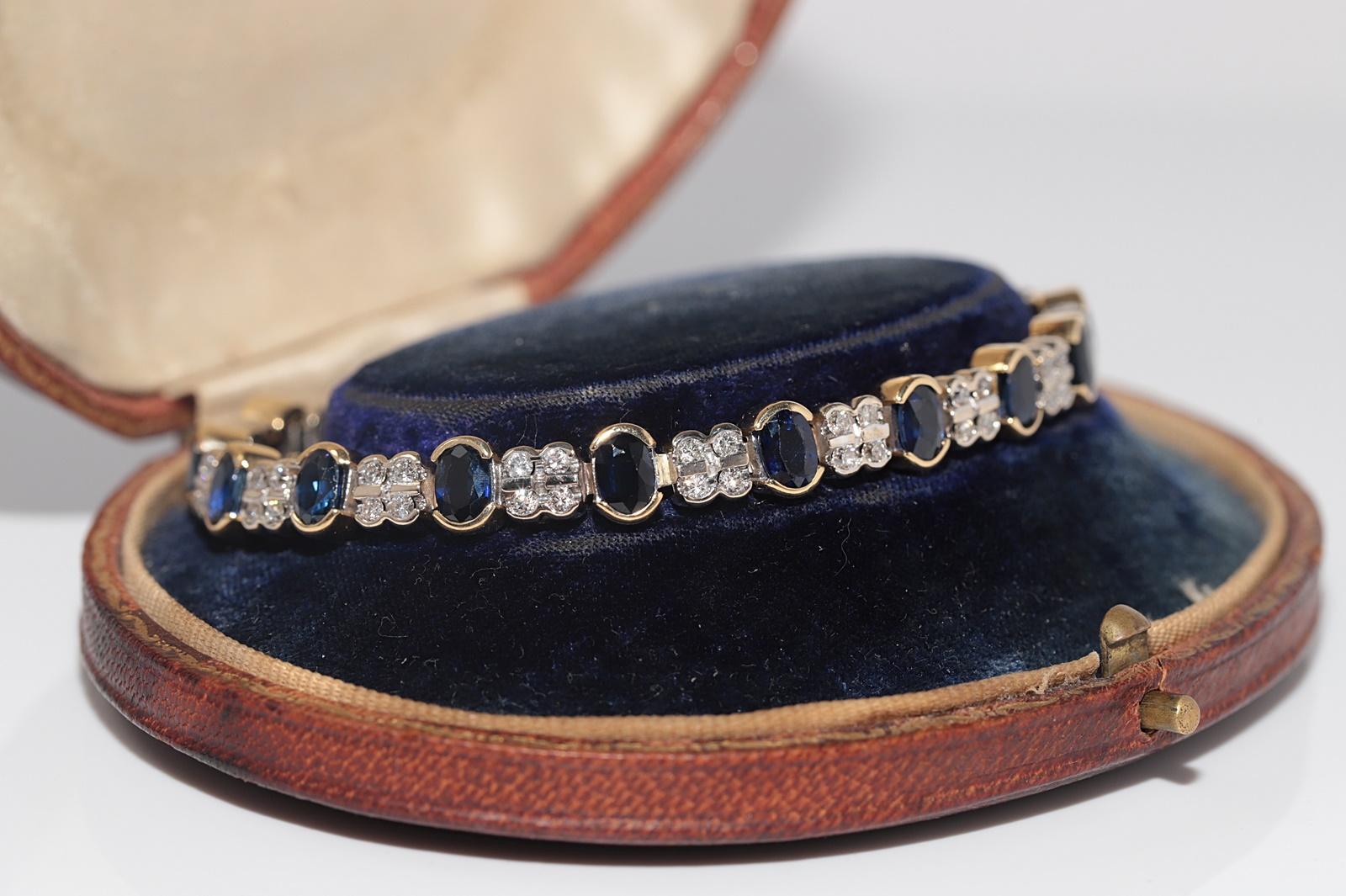 Rétro Vintage CIRCA anni '80 in oro 18 carati con diamanti naturali e  Bracciale tennis con zaffiro in vendita