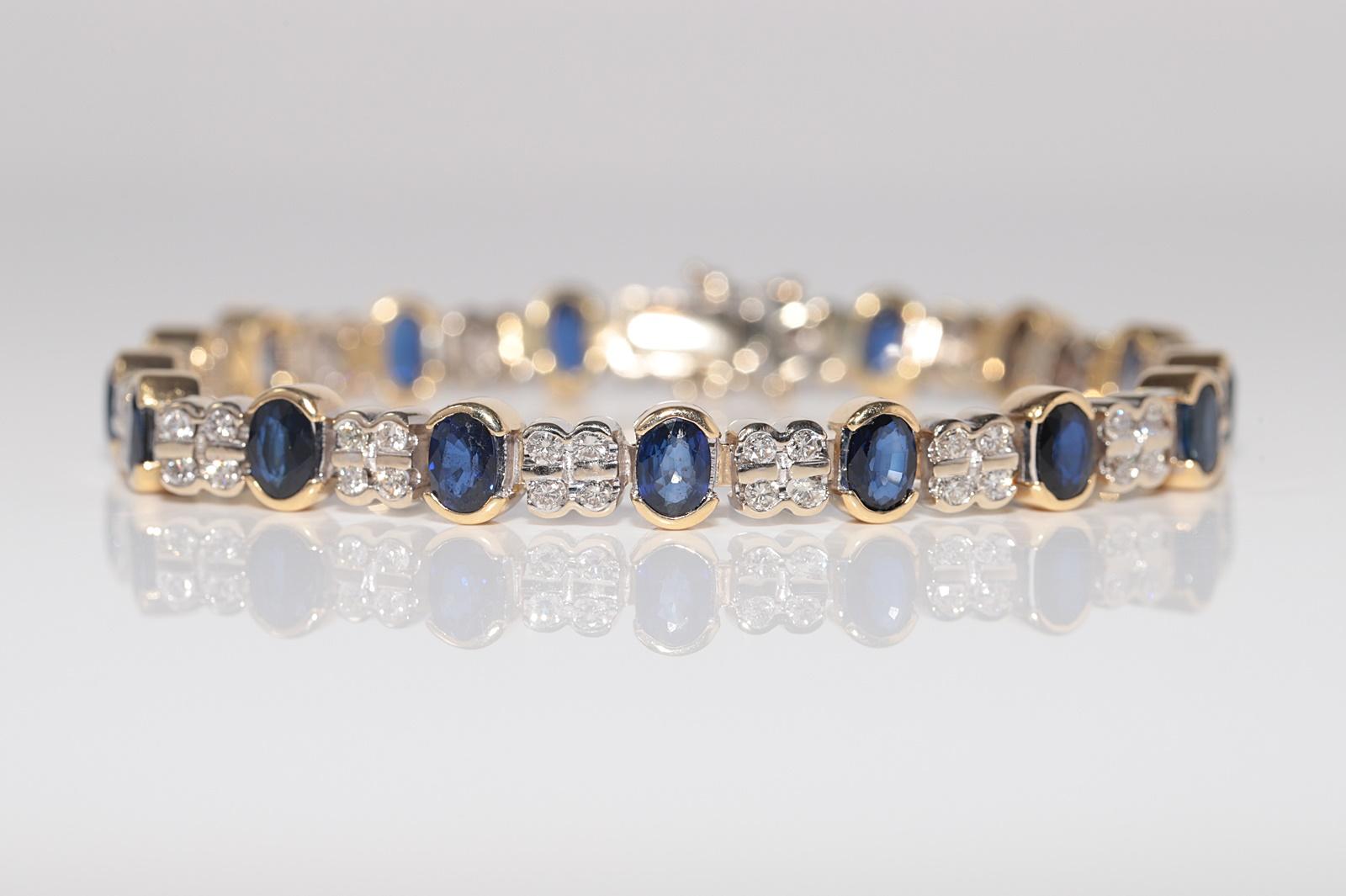 Taglio brillante Vintage CIRCA anni '80 in oro 18 carati con diamanti naturali e  Bracciale tennis con zaffiro in vendita