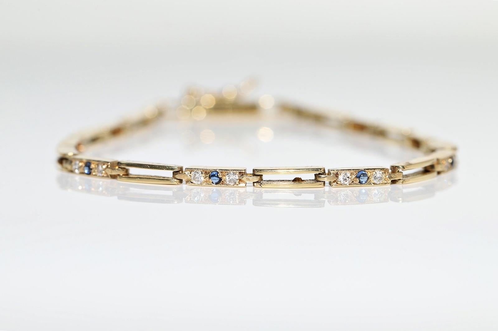 Vintage Circa 1980s 18k Gold Natural Diamond And Sapphire Tennis Bracelet  In Good Condition For Sale In Fatih/İstanbul, 34