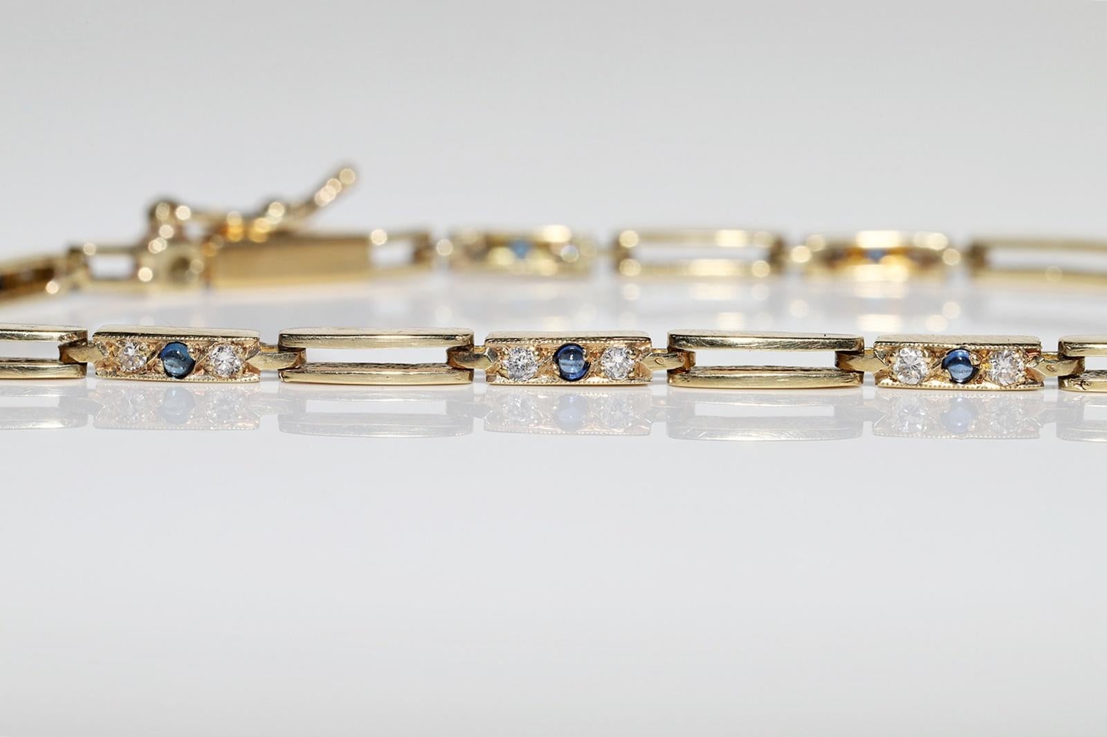 Women's Vintage Circa 1980s 18k Gold Natural Diamond And Sapphire Tennis Bracelet  For Sale