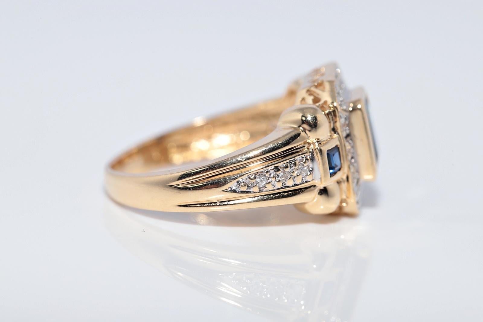 Anello in oro 18k con diamanti naturali e zaffiri taglio quadrato, vintage, circa anni '80 in vendita 4