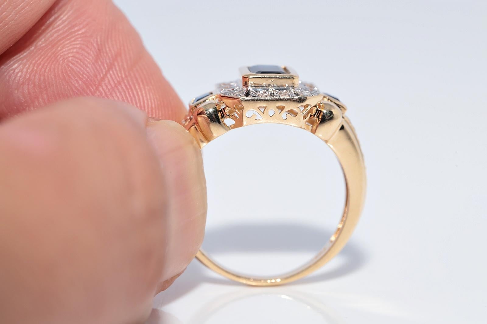 Anello in oro 18k con diamanti naturali e zaffiri taglio quadrato, vintage, circa anni '80 in vendita 5