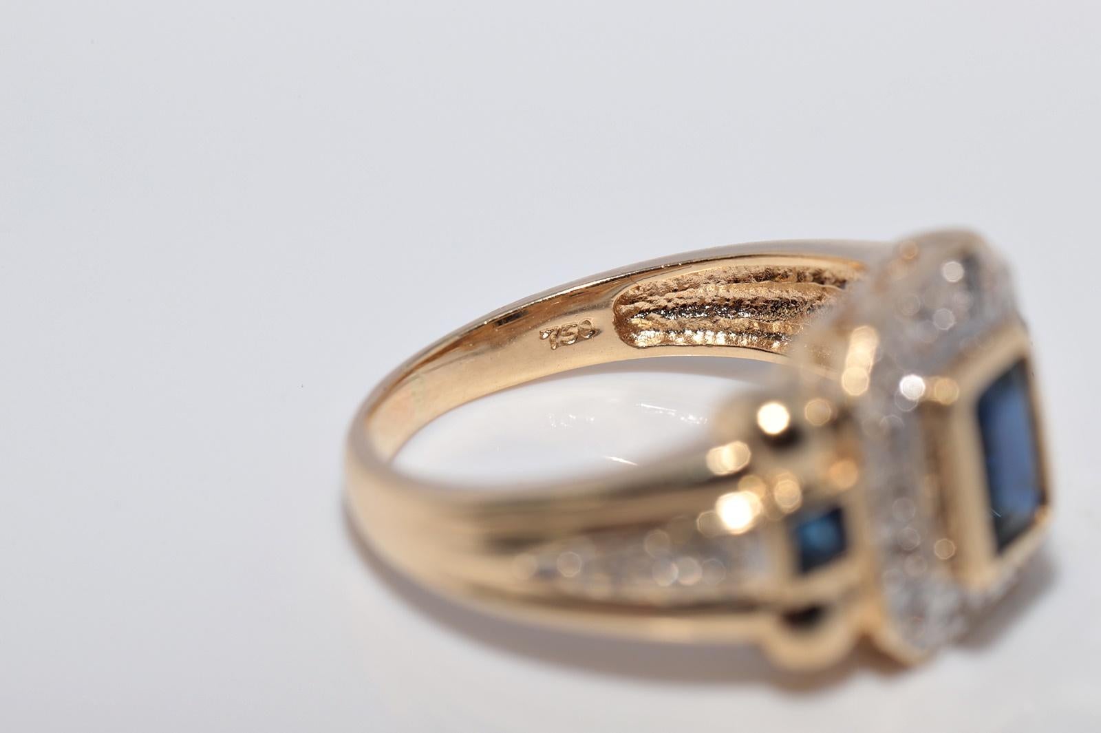 Anello in oro 18k con diamanti naturali e zaffiri taglio quadrato, vintage, circa anni '80 in vendita 8