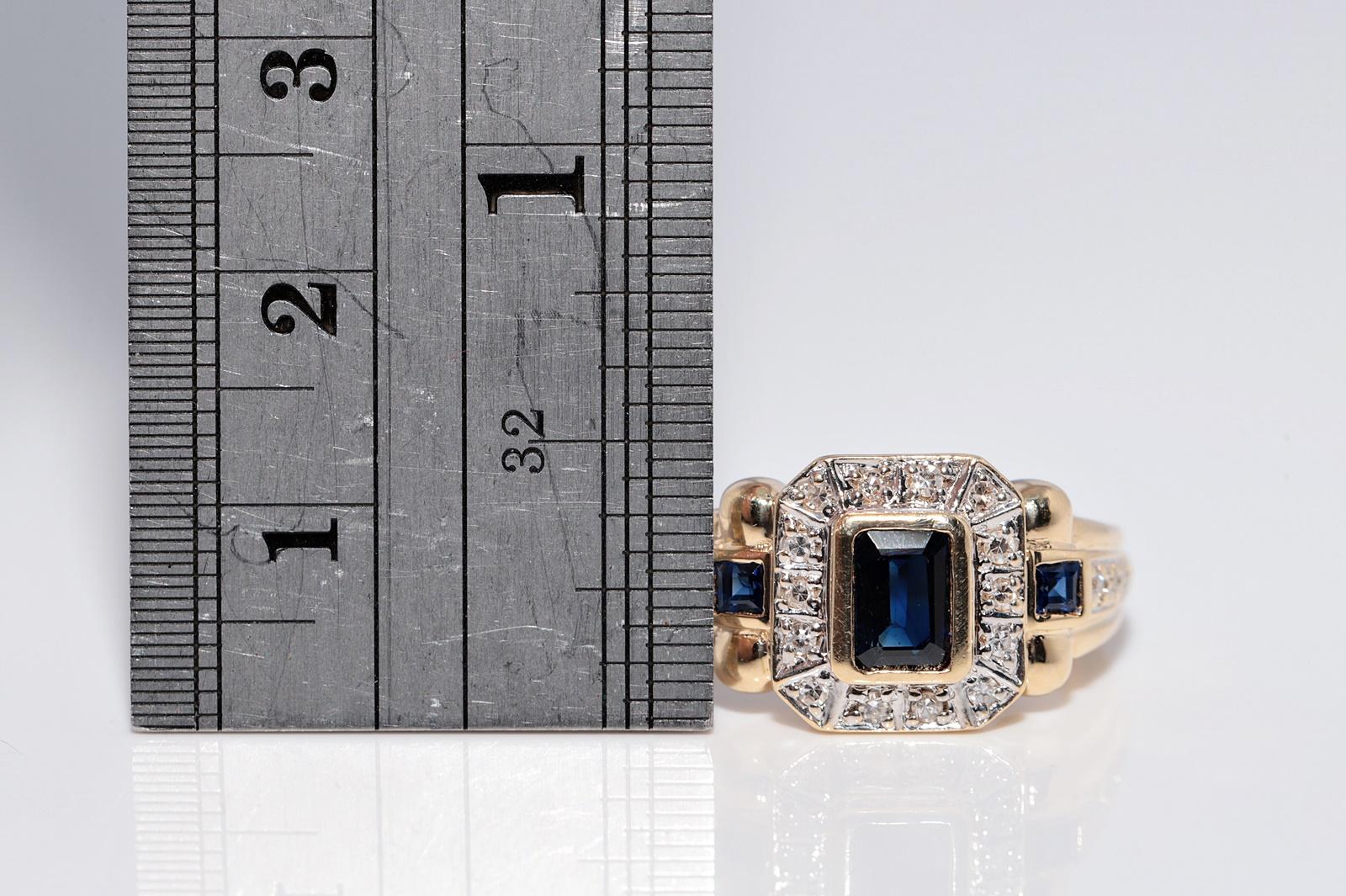 Anello in oro 18k con diamanti naturali e zaffiri taglio quadrato, vintage, circa anni '80 in vendita 9