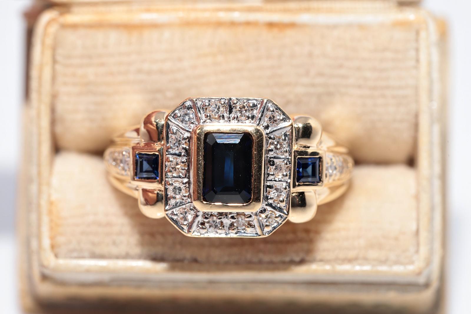 Donna Anello in oro 18k con diamanti naturali e zaffiri taglio quadrato, vintage, circa anni '80 in vendita