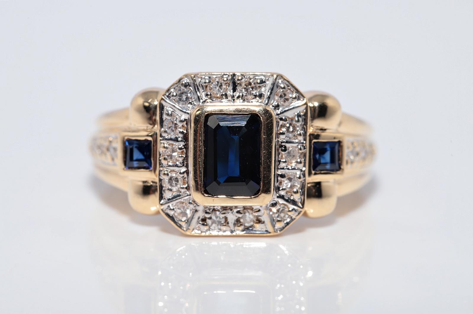 Anello in oro 18k con diamanti naturali e zaffiri taglio quadrato, vintage, circa anni '80 in vendita 2