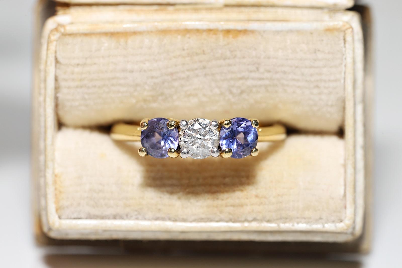 In very good condition.
Total weight is 3.2 grams.
Totally is diamond 0.20 ct.
Totally is tanzanite 0.45 ct.
The diamond is has G color and vs clarity.
Ring size is US 5.8 (We offer free resizing)
Please contact for any questions.