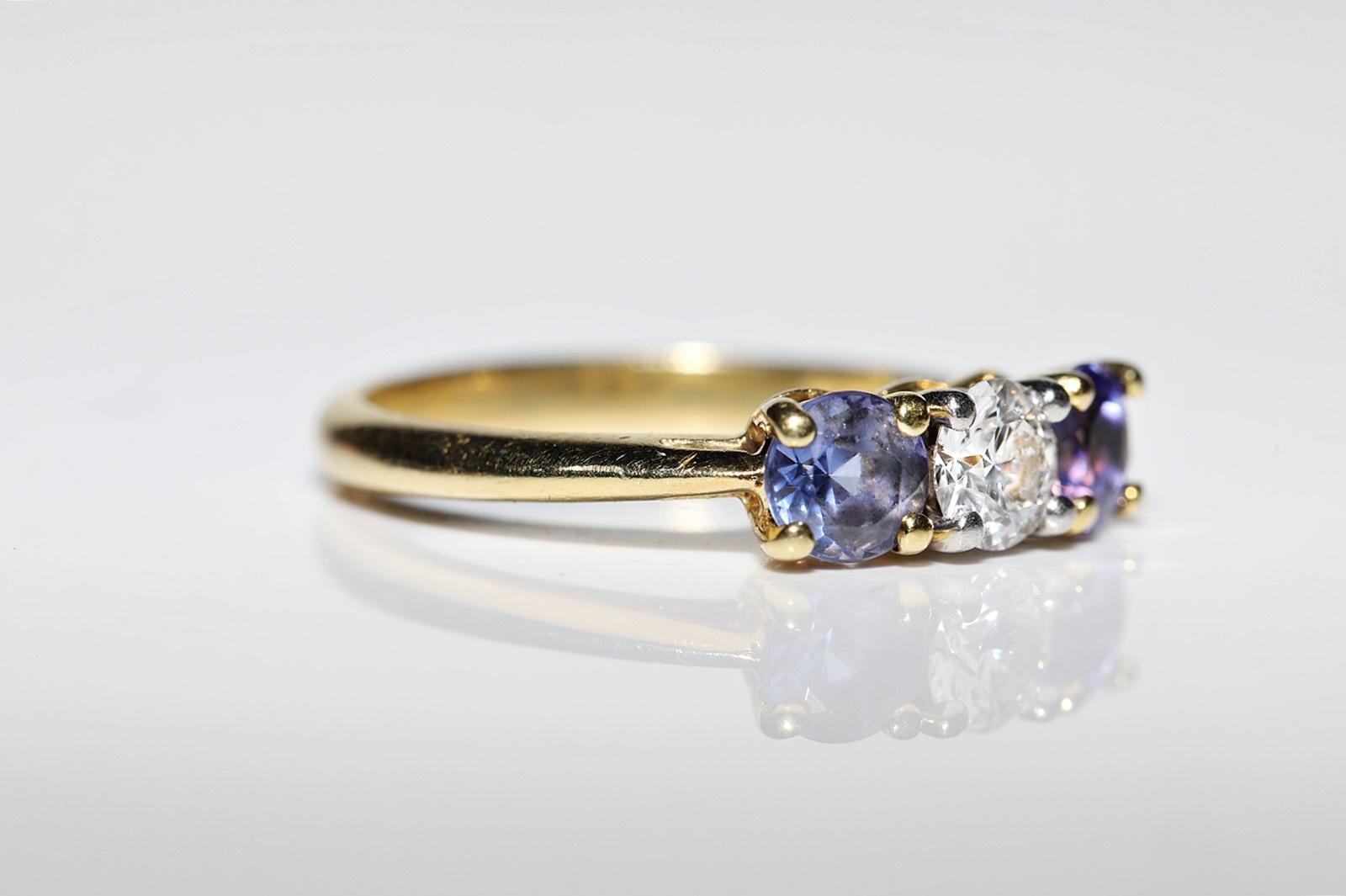 Dekorierter Vintage-Ring aus 18 Karat Gold mit natürlichem Diamant und Tansanit, ca. 1980er Jahre Damen im Angebot