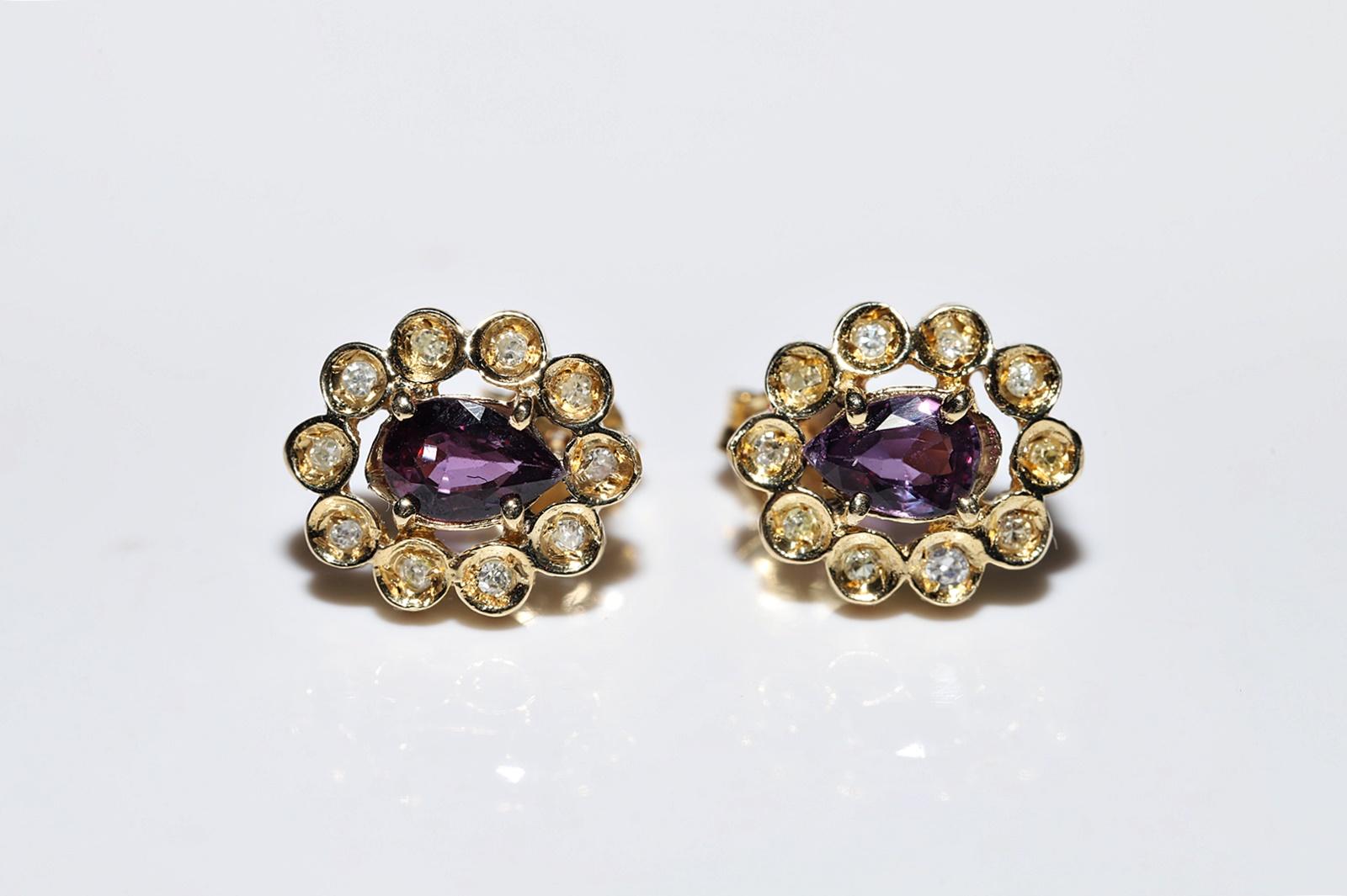 Single Cut Vintage Circa 1980s 18k Gold Natural Diamond And Tourmaline Earring For Sale