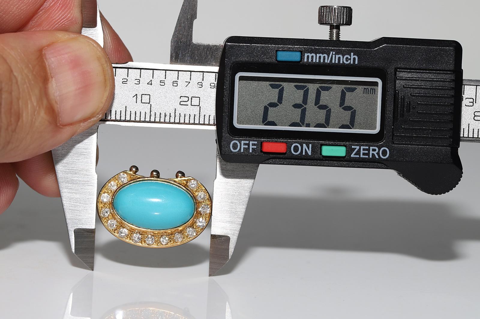 Vintage CIRCA 1980s 18k Gold Natürlicher Diamant und Türkis dekoriert Ohrring im Angebot 8