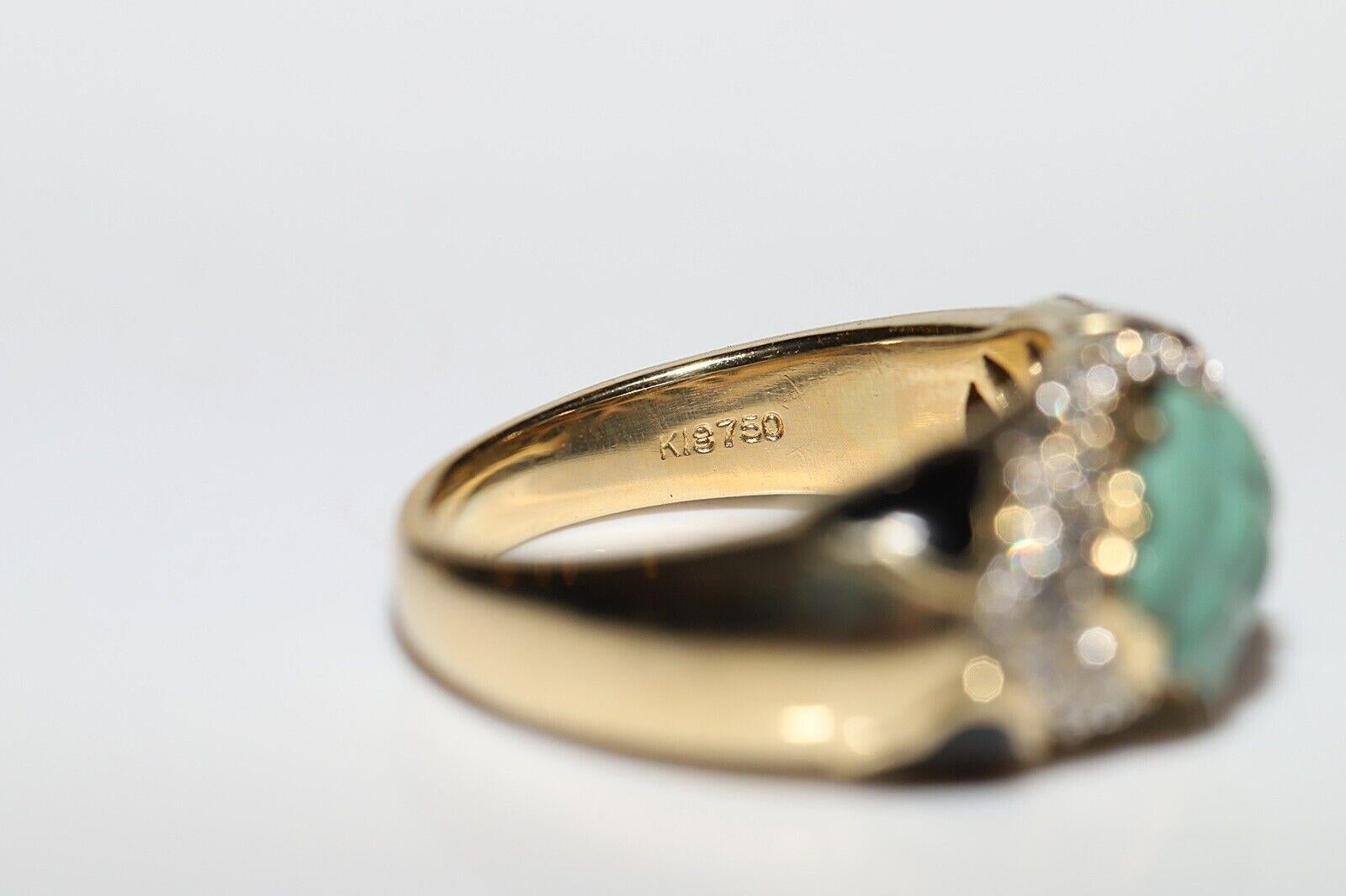 Dekorierter Vintage-Ring aus 18 Karat Gold mit natürlichem Diamant und Türkis, ca. 1980er Jahre  im Angebot 4