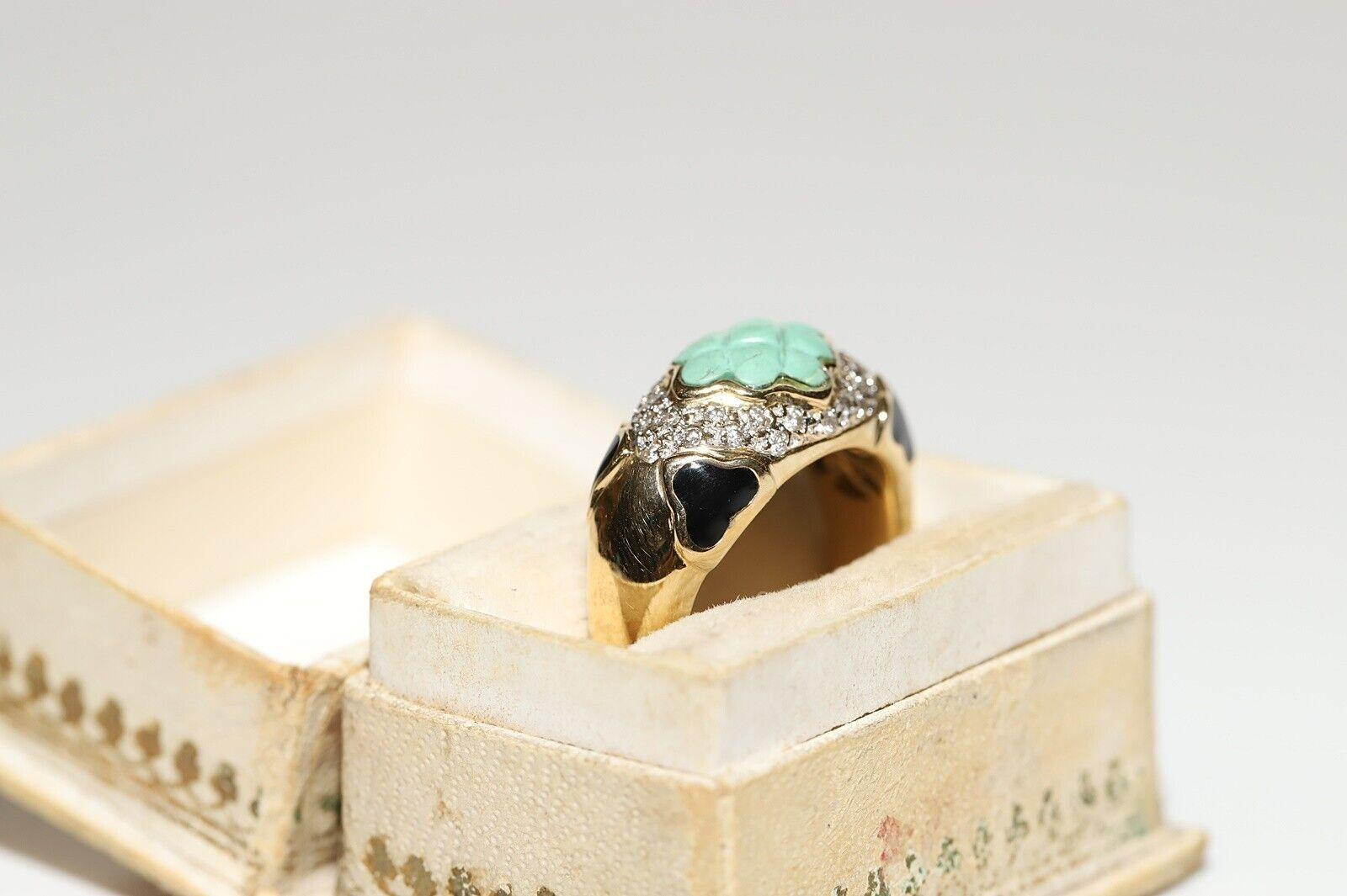 Vintage Circa 1980s 18k Gold Natural Diamond And Turquoise Decorated Ring  For Sale 7