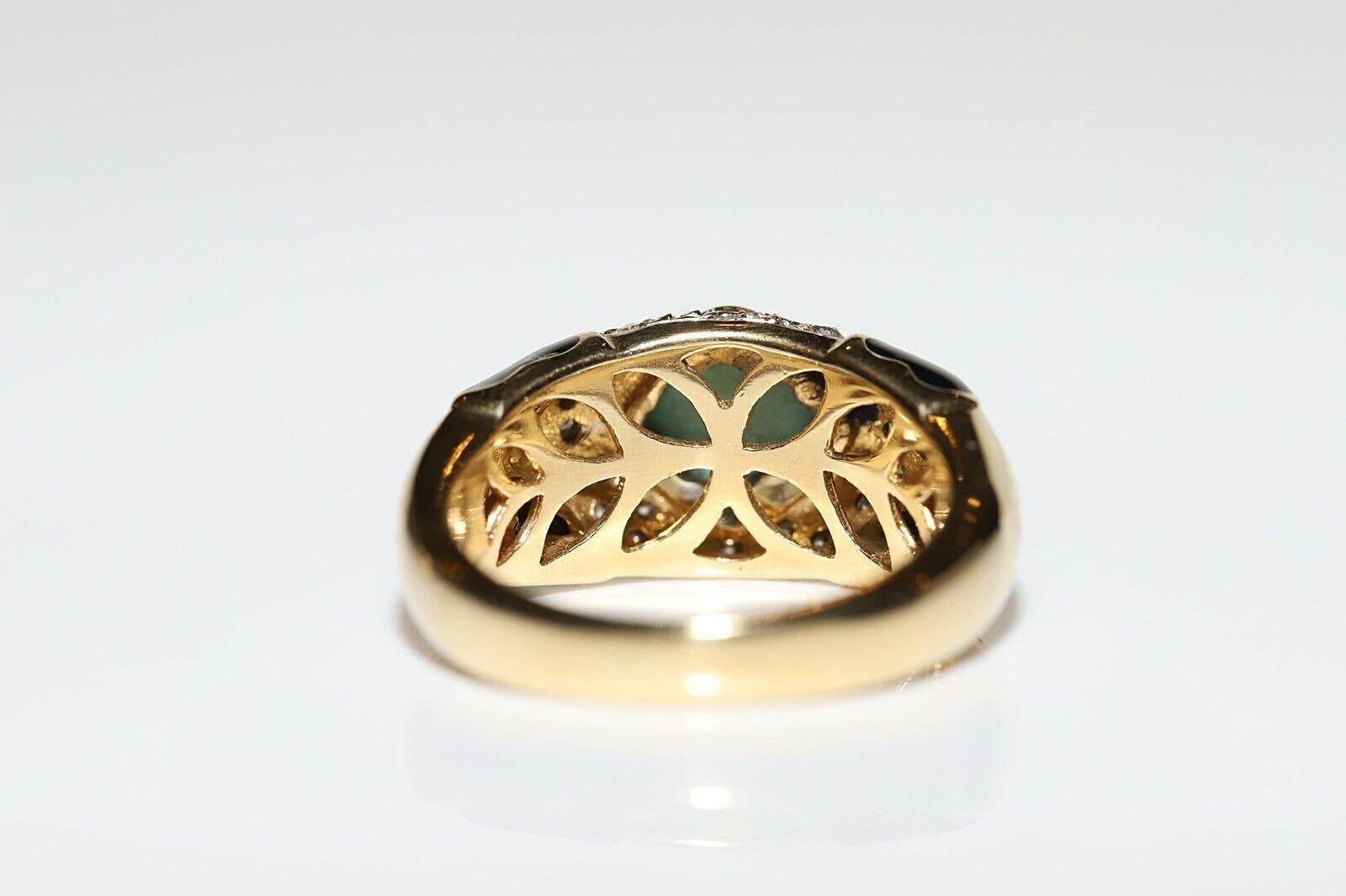 Dekorierter Vintage-Ring aus 18 Karat Gold mit natürlichem Diamant und Türkis, ca. 1980er Jahre  (Brillantschliff) im Angebot
