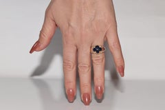 Vintage Circa 1980s 18k Gold Natural Diamond Cabochon Cut Sapphire Ring