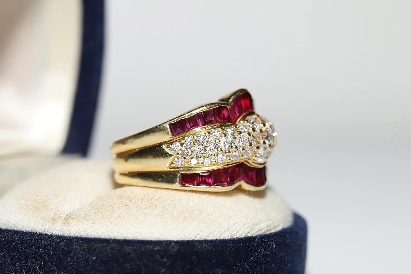Rétro Anello forte decorato in oro 18k con diamante naturale e rubino, CIRCA GLI ANNI 80 in vendita
