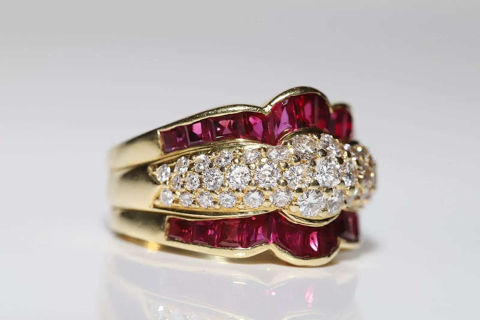 Anello forte decorato in oro 18k con diamante naturale e rubino, CIRCA GLI ANNI 80 in vendita 2