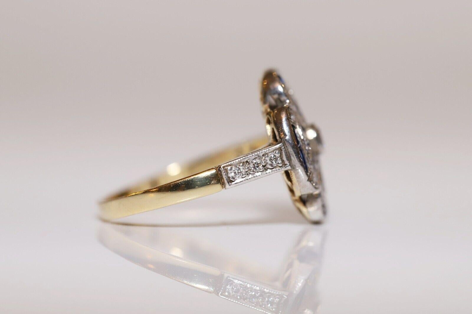Vintage Circa 1980s 18k Gold Natural Diamond Caliber Sapphire Ring For Sale 5