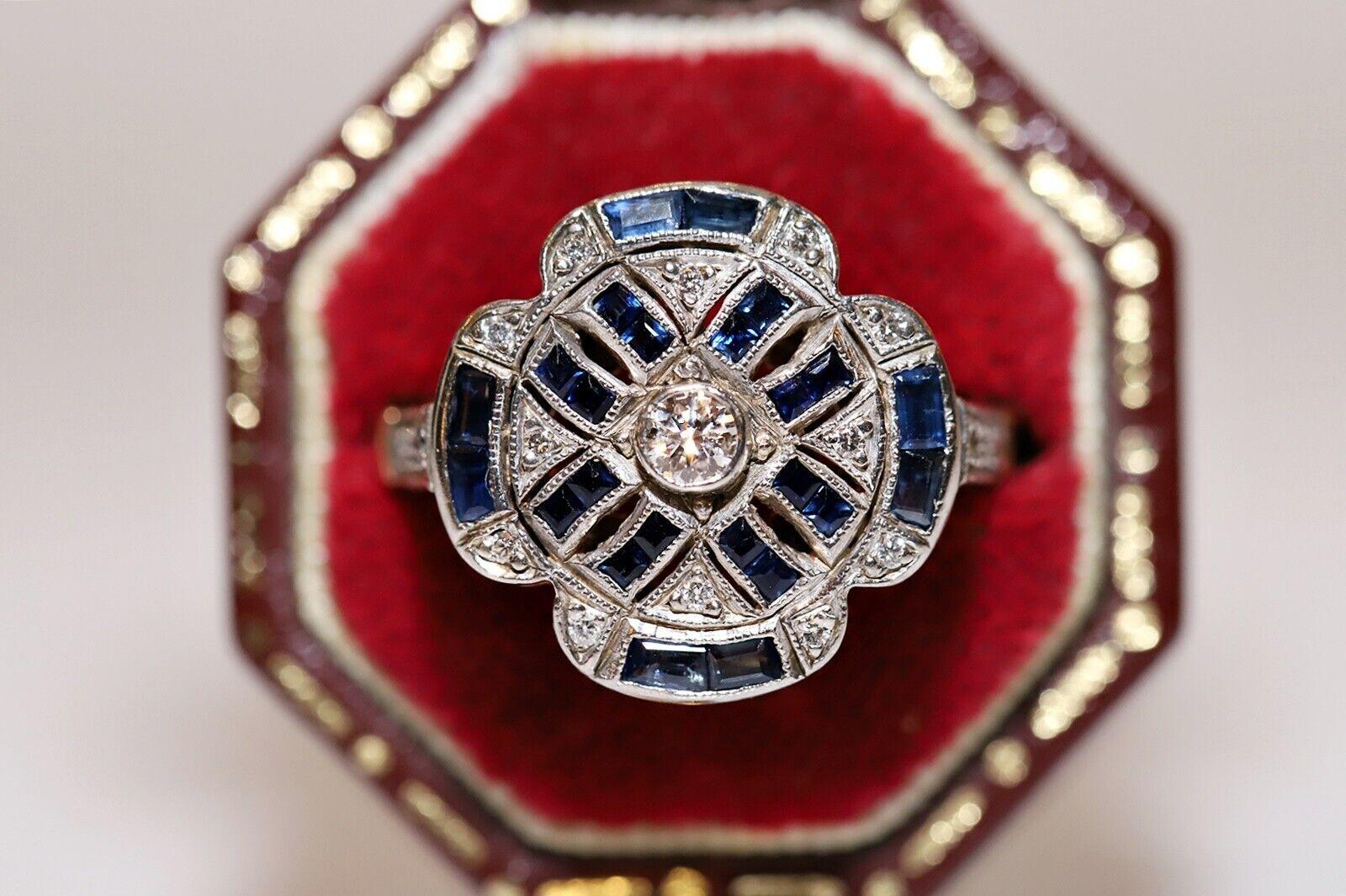 Vintage Circa 1980s 18k Gold Natural Diamond Caliber Sapphire Ring For Sale 9