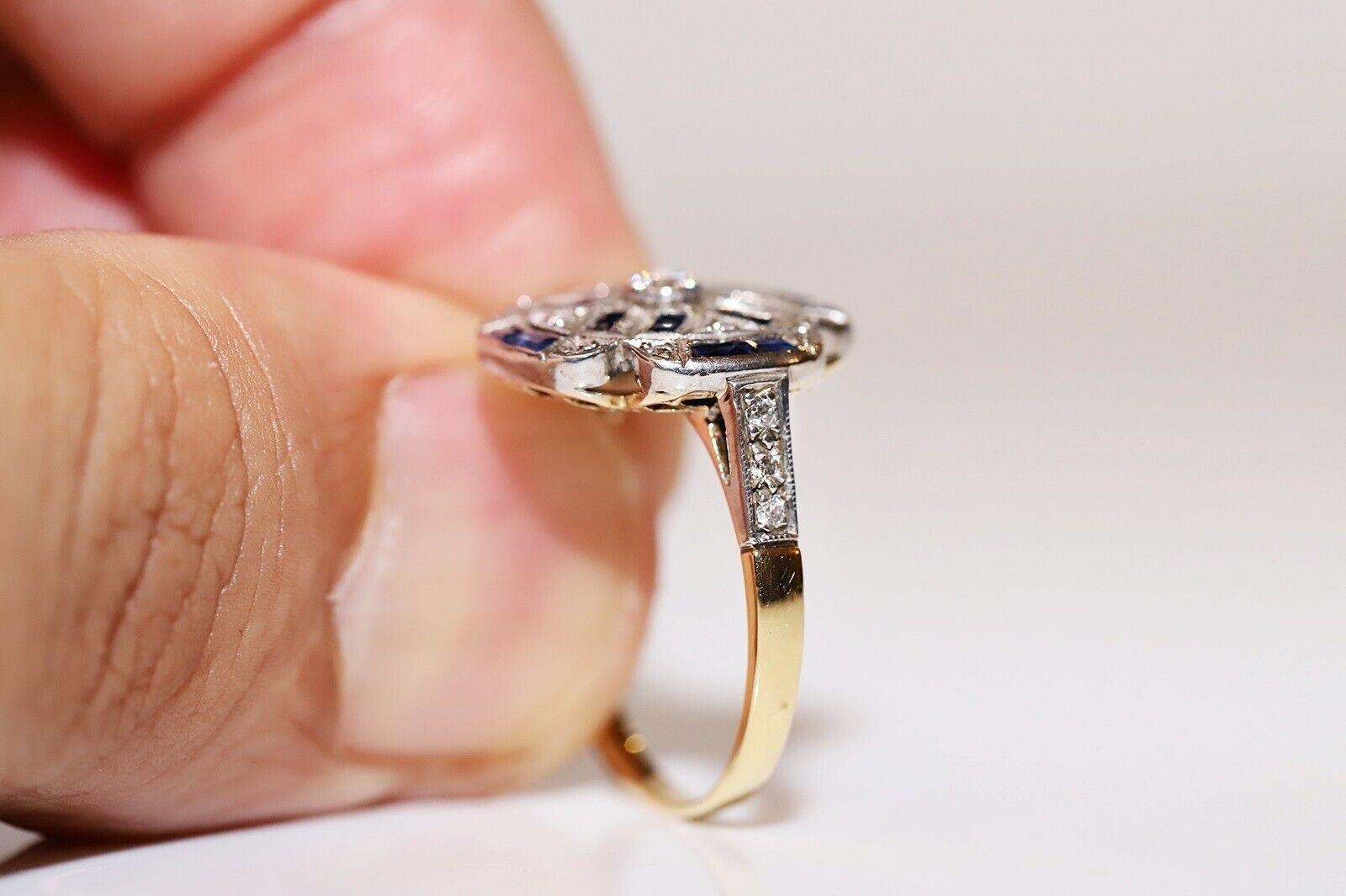 Vintage Circa 1980er Jahre 18k Gold Natürlicher Diamant Kaliber Saphir Ring (Brillantschliff) im Angebot