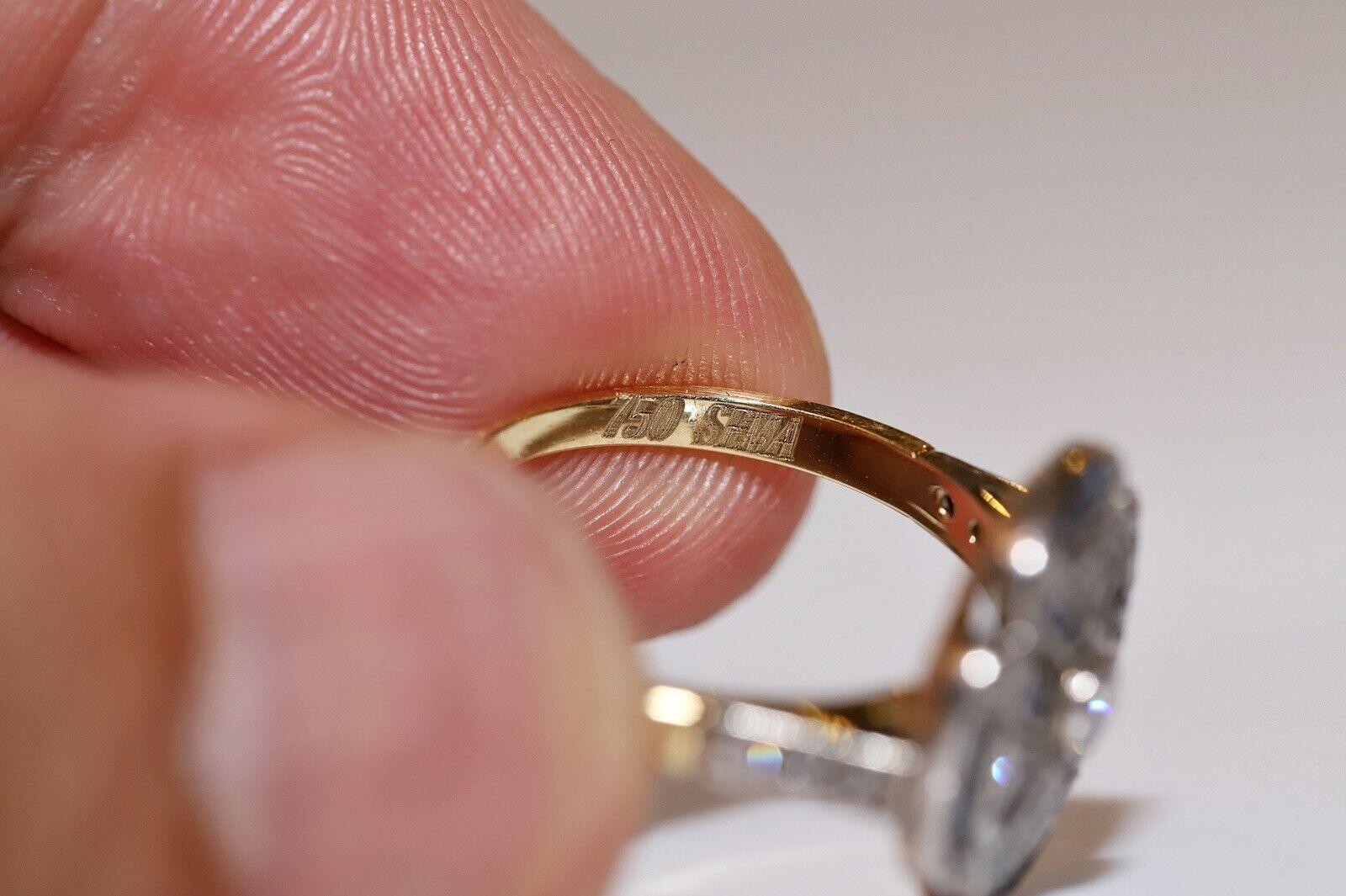 Vintage Circa 1980s 18k Gold Natural Diamond Caliber Sapphire Ring For Sale 1