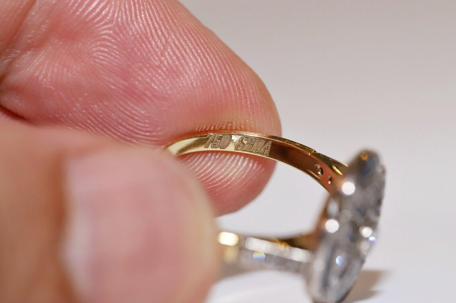 Vintage Circa 1980s 18k Gold Natural Diamond Caliber Sapphire Ring For Sale 2