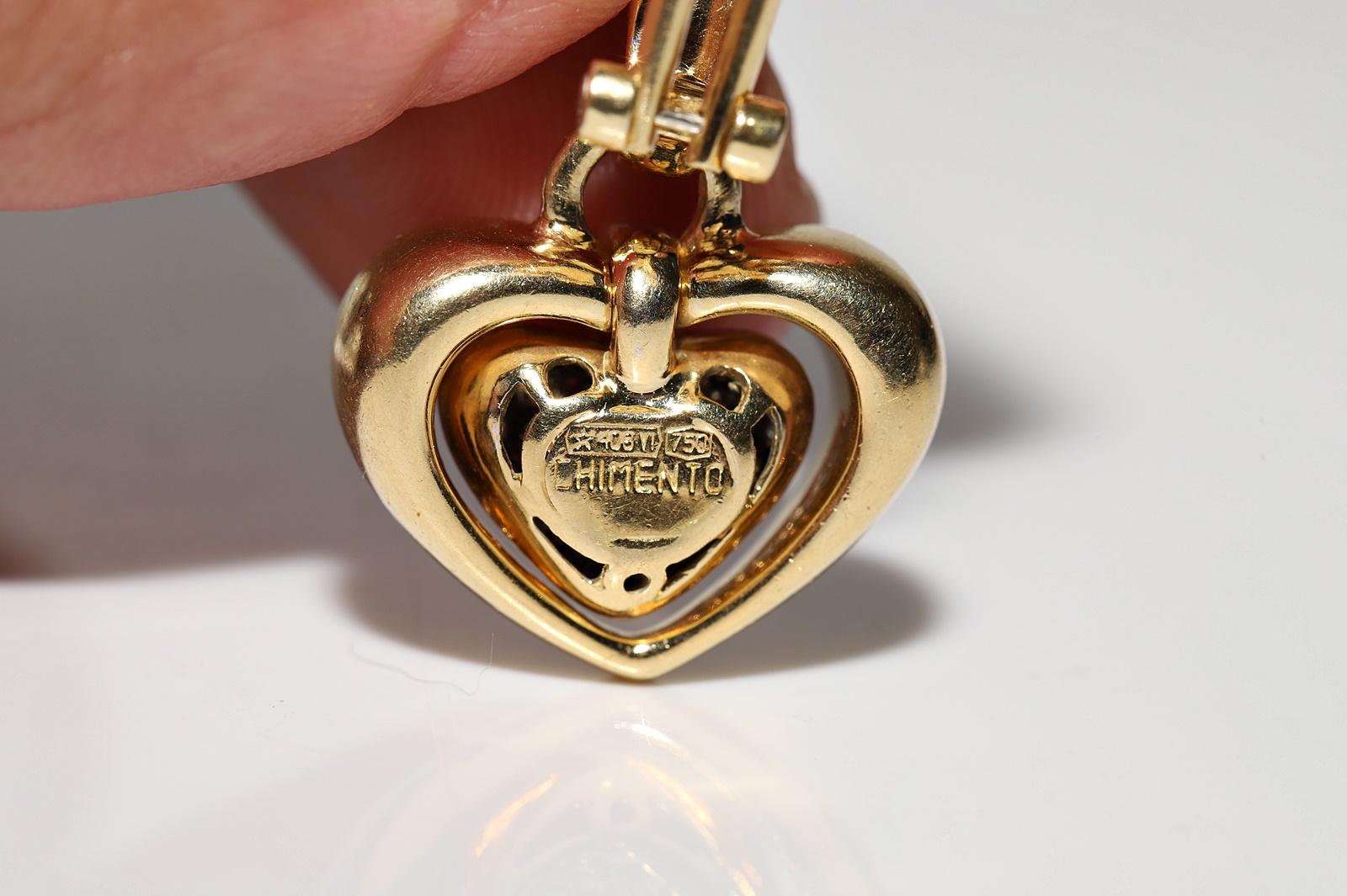 Vintage Circa 1980er Jahre 18k Gold Natürlicher Diamant CHIMENTO Marke Herz-Tropfen-Ohrring im Angebot 2
