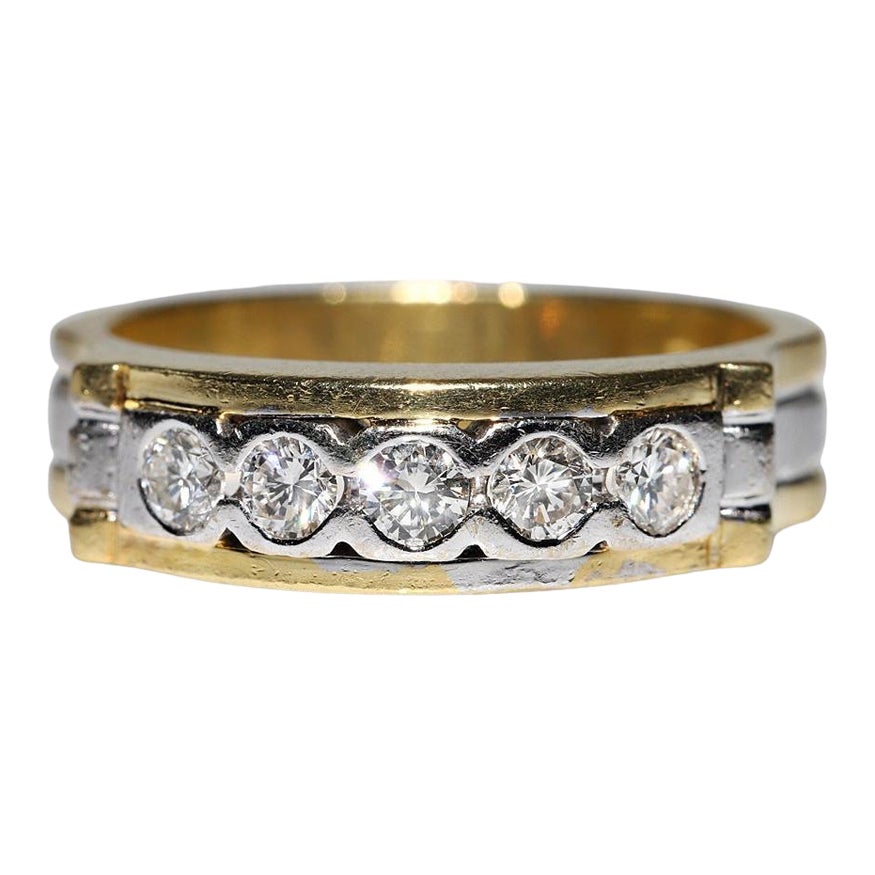 Anello di fidanzamento a fascia decorato con diamanti naturali in oro 18 carati, vintage CIRCA gli anni
80
