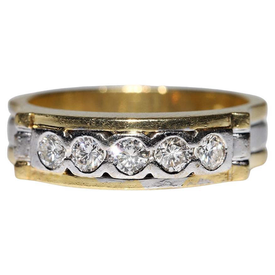 Verlobungsring aus 18 Karat Gold mit natürlichem Diamant-Dekor, Vintage, ca. 1980er Jahre