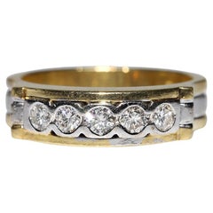 Vintage Circa 1980s 18k Gold Natural Diamond Decorated Band Engagement Ring