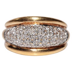 Vintage Circa 1980 Gold 18k Natural Diamond Decorated Band Ring (Bague en or 18k décorée de diamants naturels)