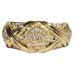Vintage Circa 1980 Gold 18k Natural Diamond Decorated Band Ring (Bague en or 18k décorée de diamants naturels)