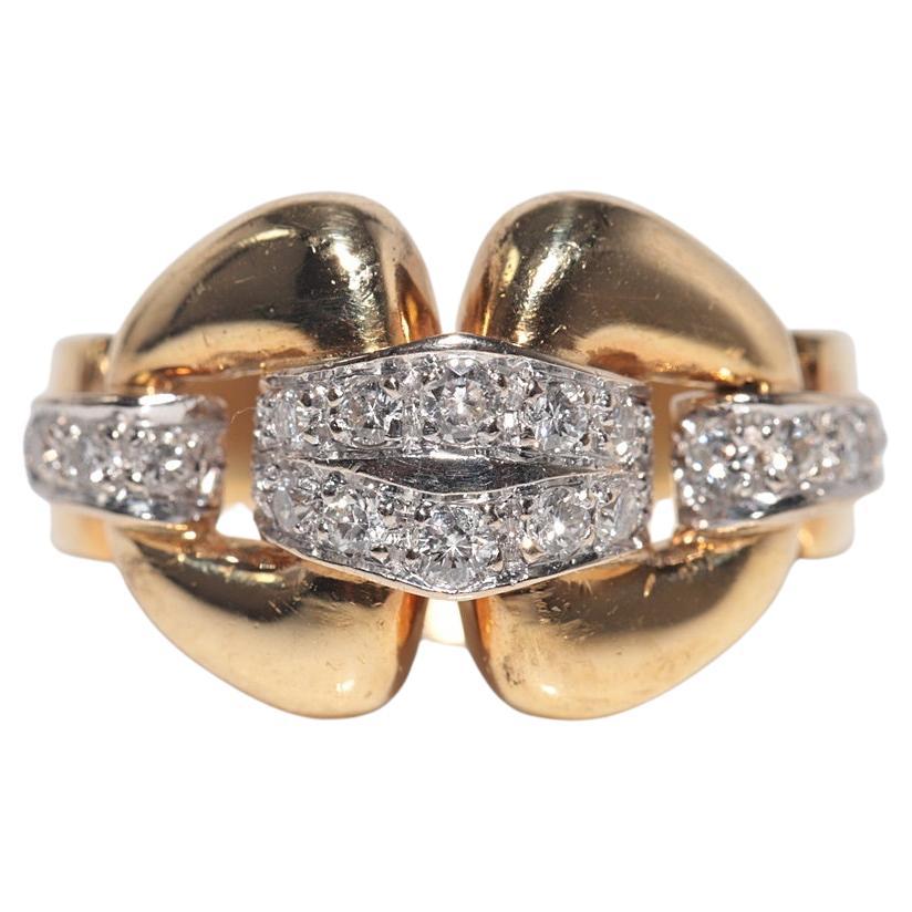 Anello a fascia decorato con diamanti naturali in oro 18 carati, CIRCA GLI ANNI 80