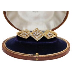 Retro Circa 1980s 18k Gold Natural Diamond Decorated Bangle Bracelet 