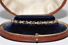Vintage Circa 1980s 18k Gold Natural Diamond Decorated Bracelet