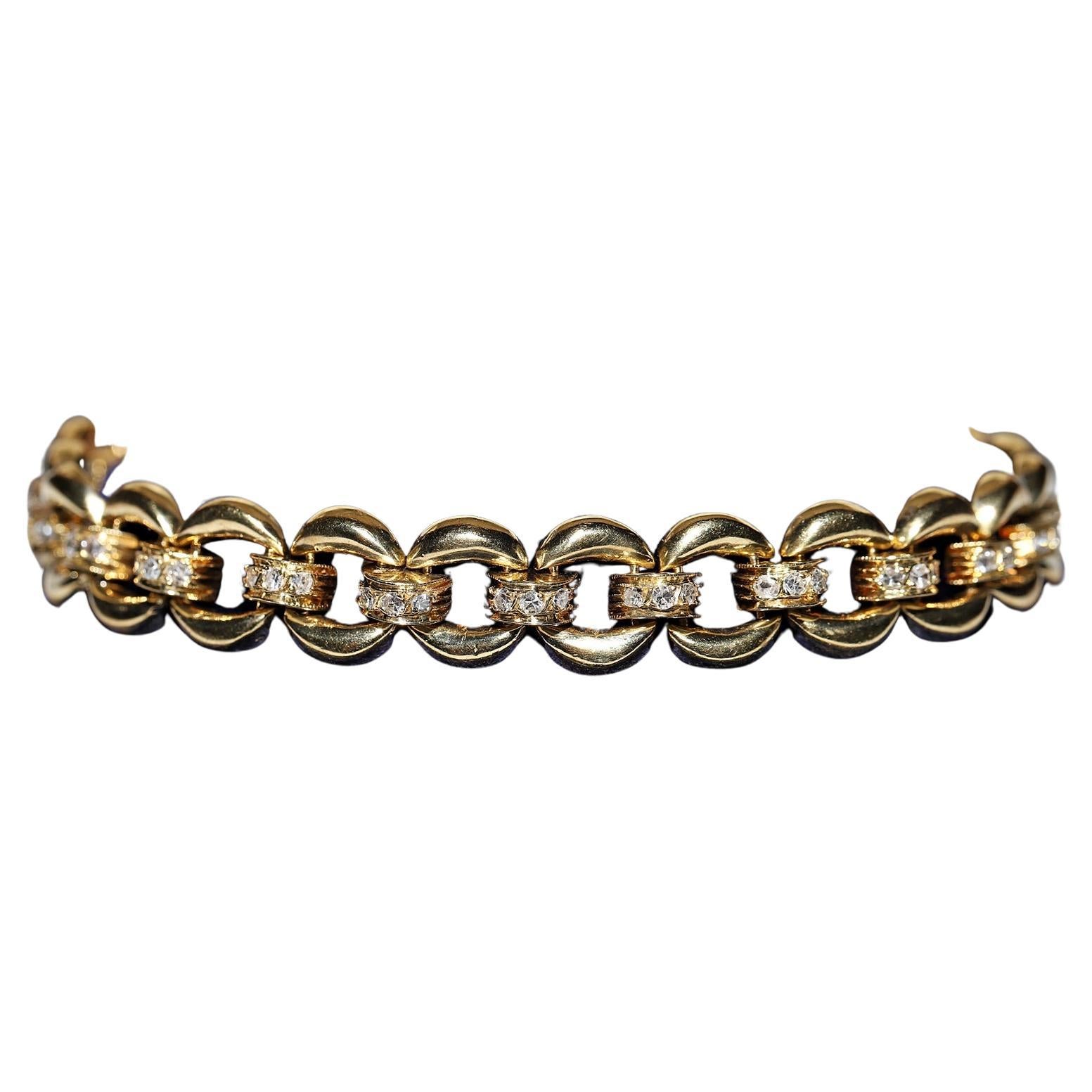 Vintage Circa 1980s 18k Gold Natural Diamond Decorated Bracelet