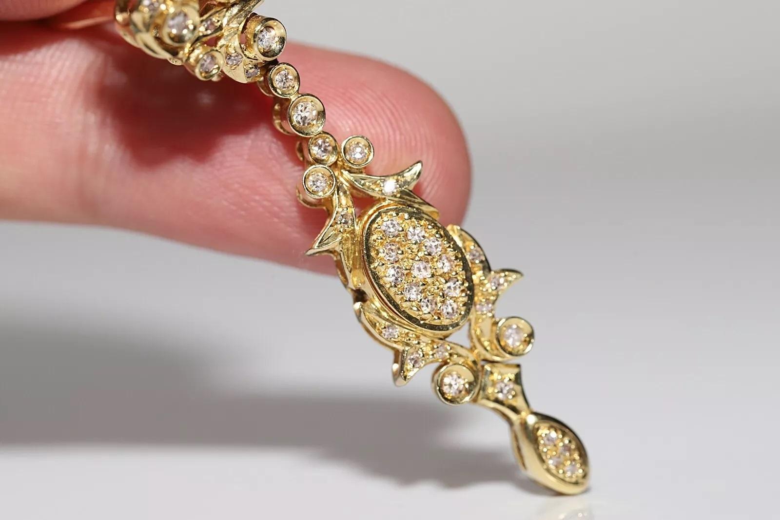Vintage Circa 1980s 18k Gold Natural Diamond Decorated Drop Earring For Sale 9