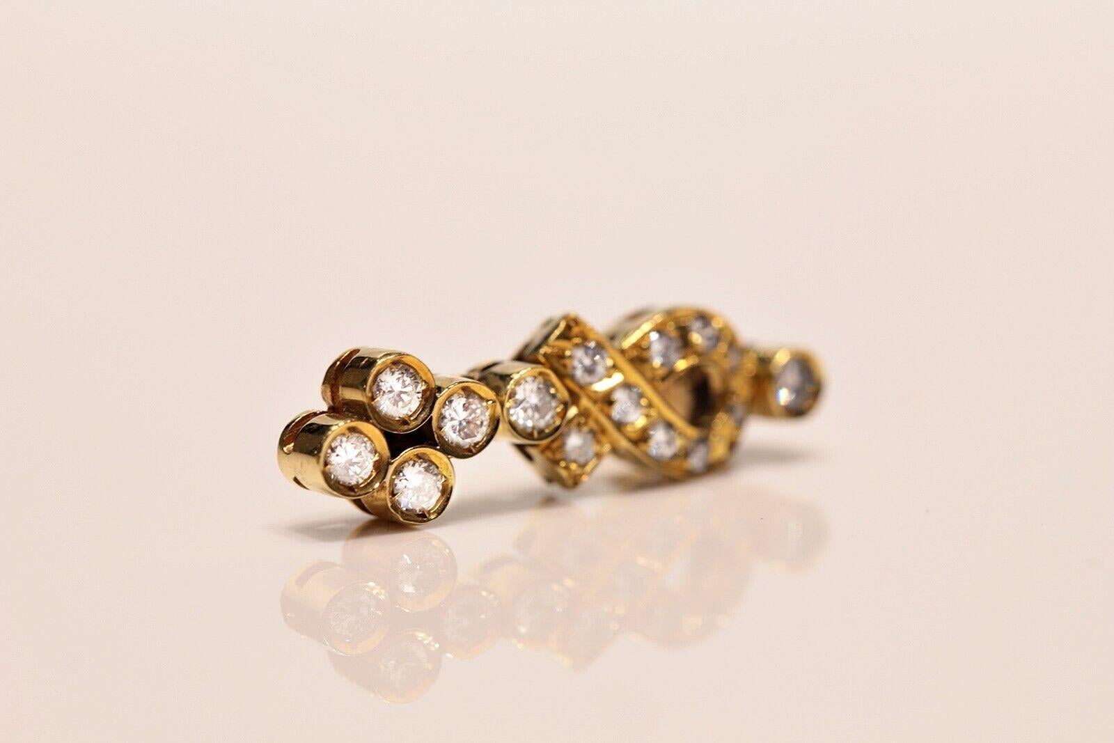 Vintage Circa 1980s 18k Gold Natural Diamond Decorated Drop Earring In Good Condition For Sale In Fatih/İstanbul, 34
