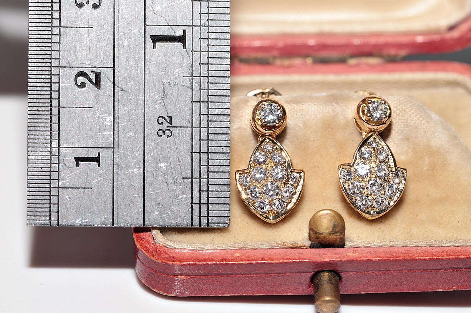 Vintage Circa 1980er Jahre 18k Gold Natürlicher Diamant Dekorierter Tropfenohrring im Zustand „Gut“ im Angebot in Fatih/İstanbul, 34