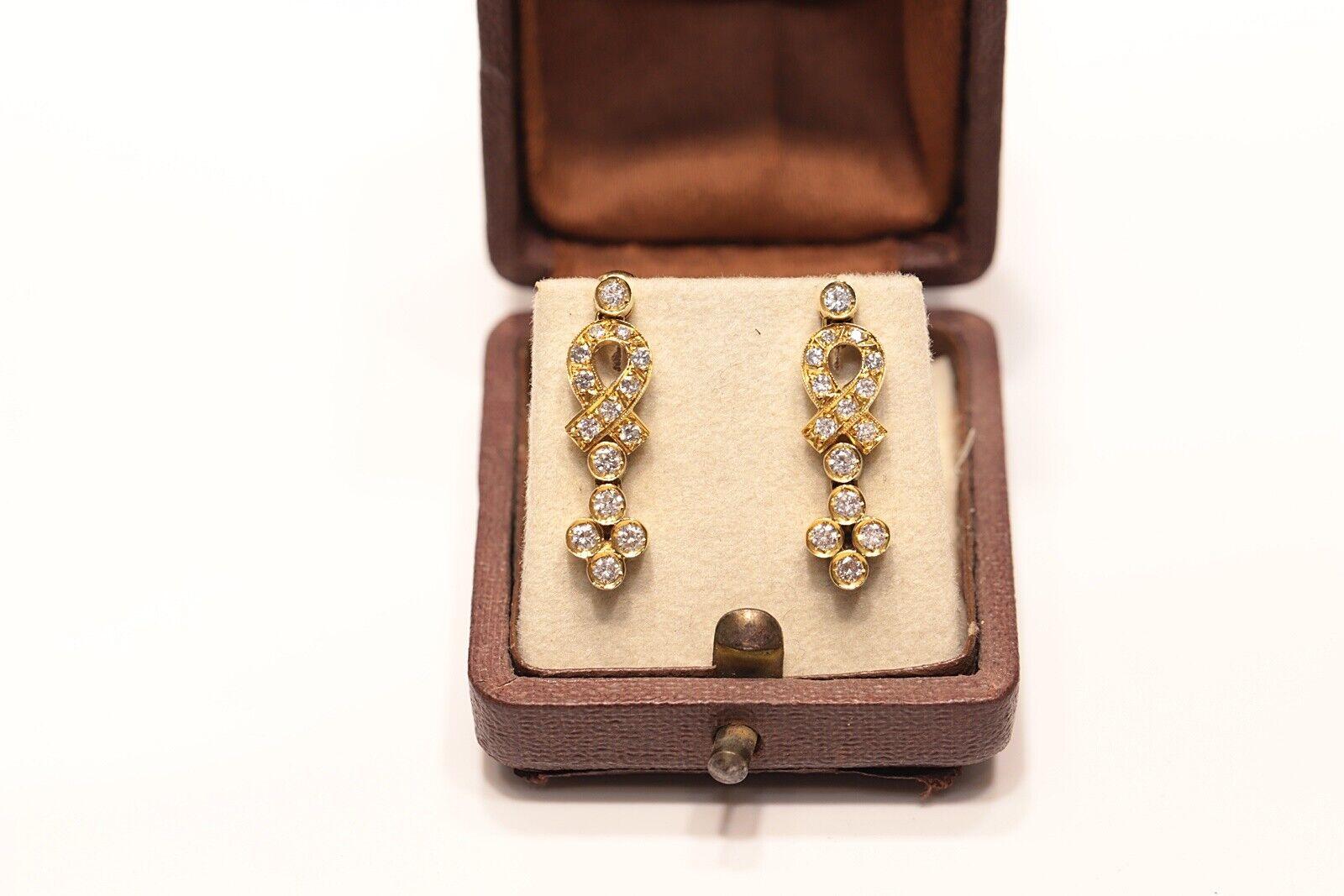 Vintage Circa 1980s 18k Gold Natural Diamond Decorated Drop Earring For Sale 3