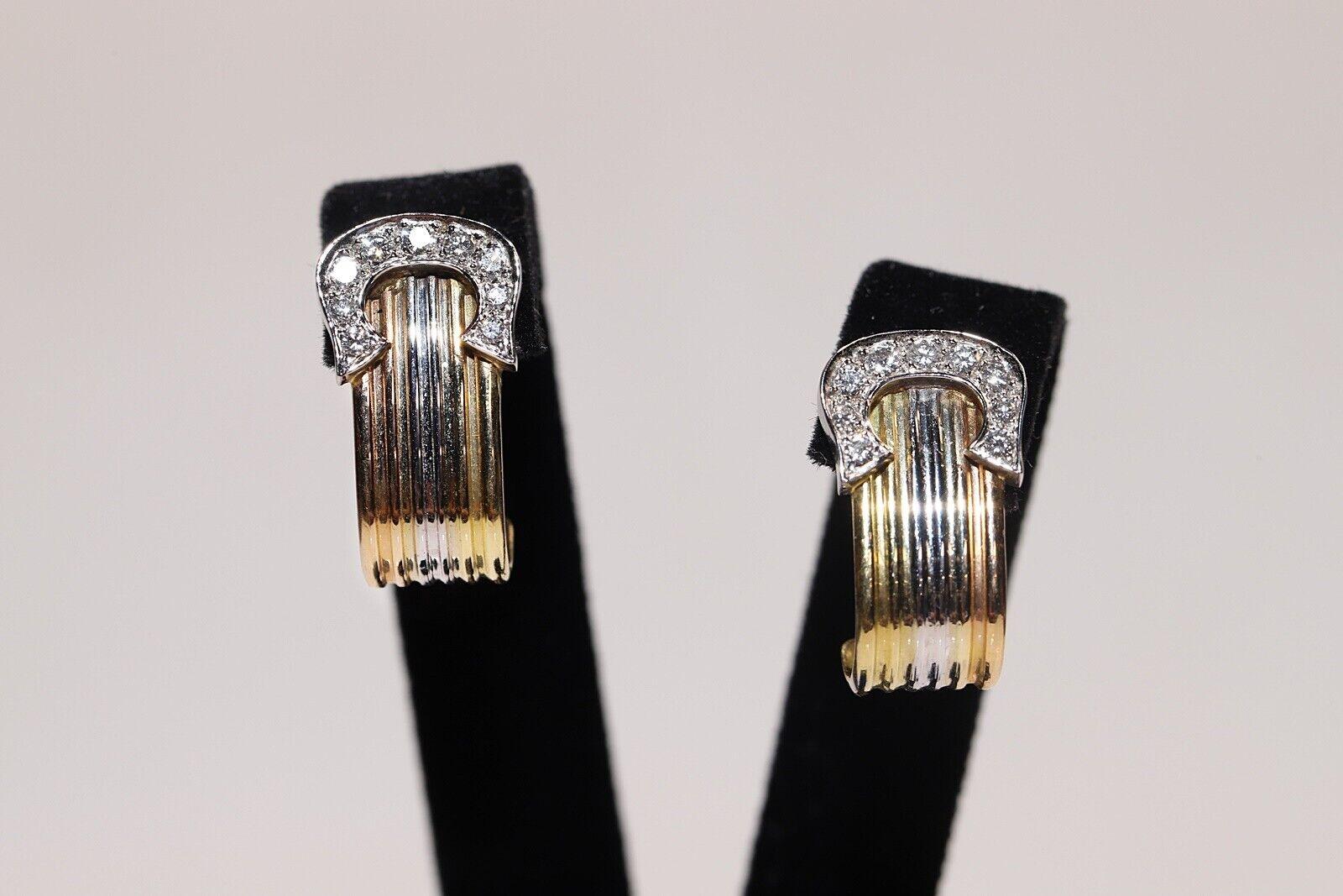 Vintage Circa 1980s 18k Gold Natural Diamond Decorated Earring For Sale 6