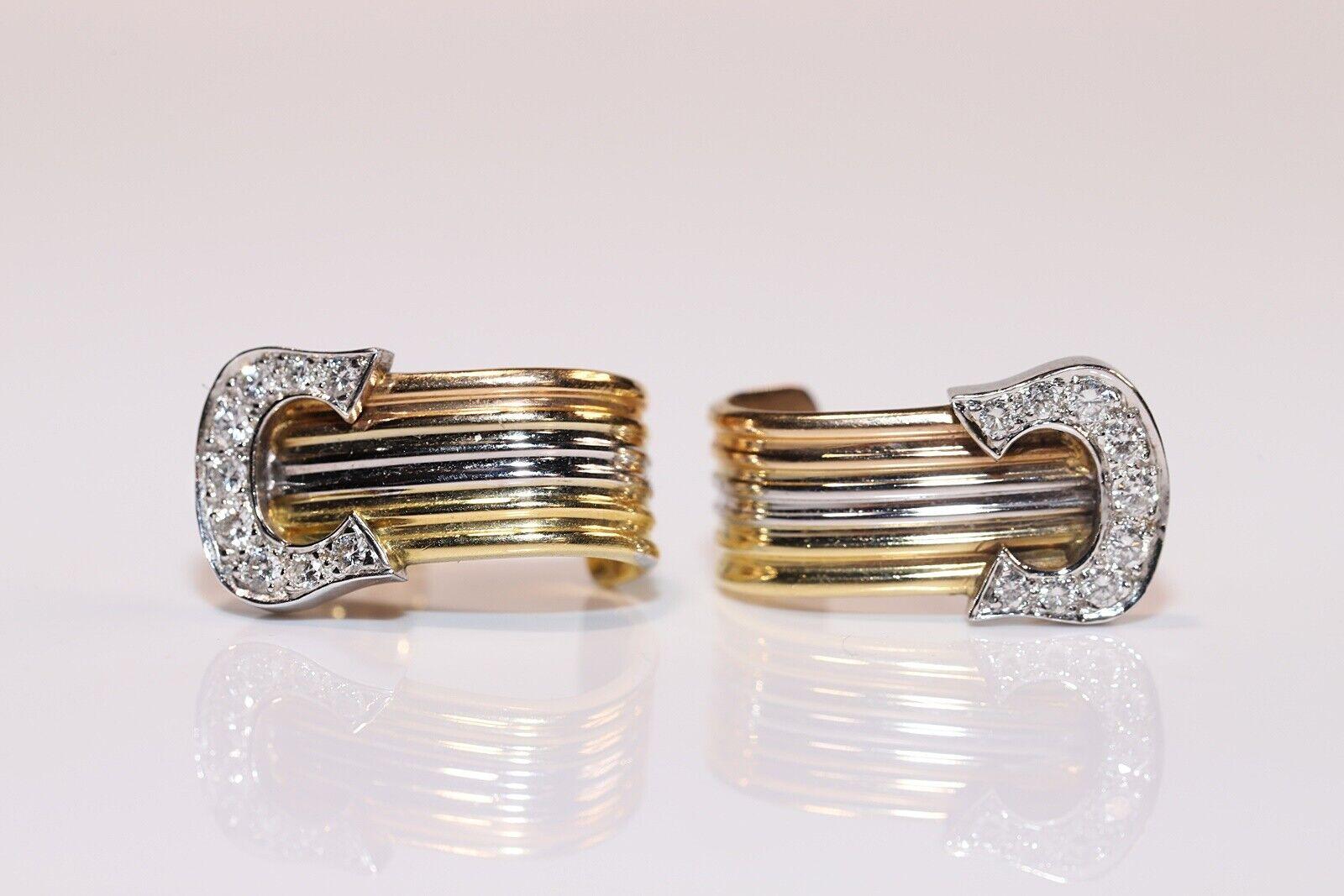 Vintage Circa 1980er Jahre 18k Gold Natürlicher Diamant-Ohrring mit Dekoration (Brillantschliff) im Angebot