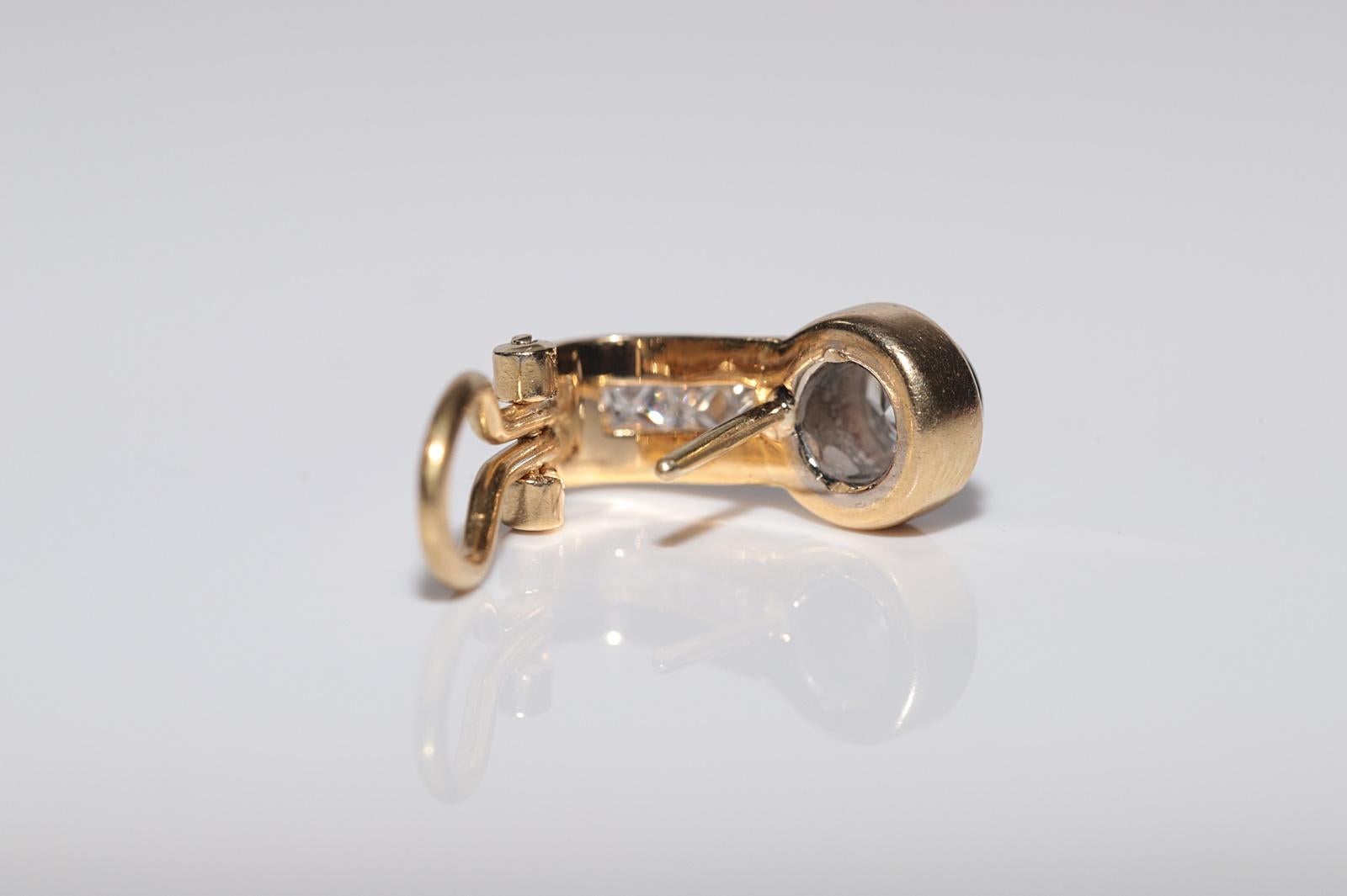 Vintage Circa 1980er Jahre 18k Gold Natürlicher Diamant-Ohrring mit Dekoration im Zustand „Gut“ im Angebot in Fatih/İstanbul, 34